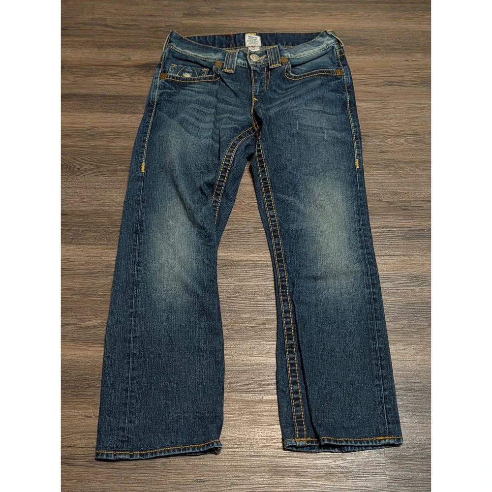 True Religion Adam Big T Blue Jeans Medium Wash Contrast Stitch USA Made 30x26